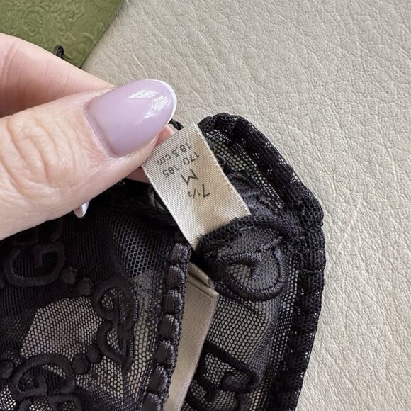 NWT GUCCI GLOVES TULLE LACE GG BLACK Sz 7.5 M - Picture 9 of 9